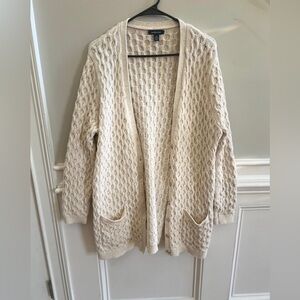 Lands’ End Cream Cable Knit Cardigan w/ Metallic Threads | Size 1X